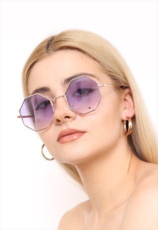 PURPLE OCTAGON OVERSIZED SUNGLASSES UV400