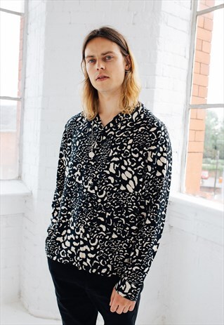 BOUND 'ASPEN' PATTERNED LONGSLEEVE RAYON SHIRT IN BLACK