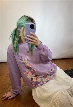 Vintage Cute Purple Chunky Floral Sweatshirt