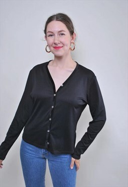 Vintage black minimalist blouse, 90s style shirt for jeans
