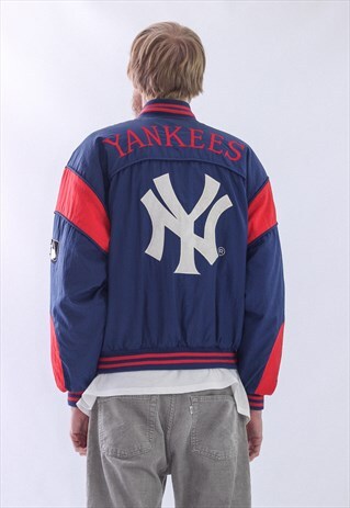 VINTAGE MENS CAMPR YANKEES MLB BIG LOGO WINTER BOMBER JACKET