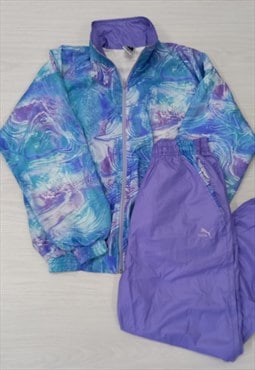 Vintage 80s Shell Tracksuit Lilac Blue Marble Print
