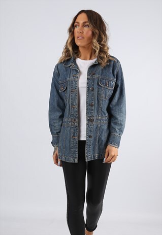 DENIM JACKET LIGHTWEIGHT LONG BILL BASS UK 10 (K92J)