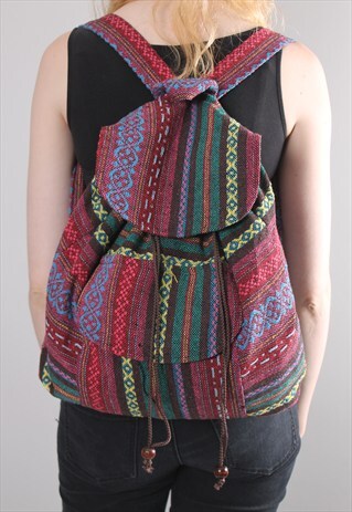 VINTAGE 90S FABRIC PATTERNED FESTIVAL BACKPACK RUCKSACK BAG