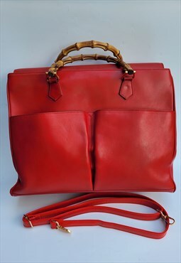 Vintage Red Leather Tote Bag. Italian designer purse