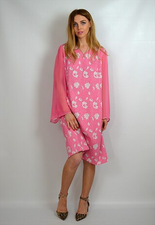 VINTAGE 1970S PINK AND SILVER PARTY COCKTAIL DRESS