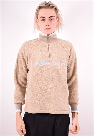 NORTH SAILS MENS VINTAGE FLEECE JUMPER SMALL BEIGE 90S