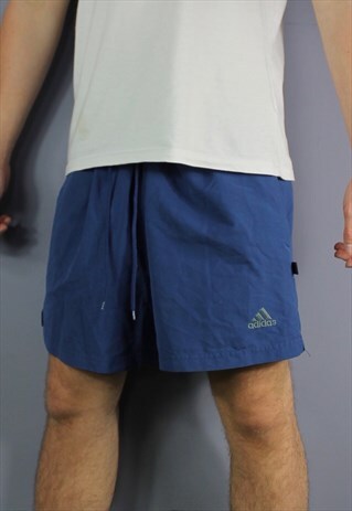 VINTAGE ADIDAS SHORTS IN BLUE WITH POCKETS, EMBROIDERED LOGO