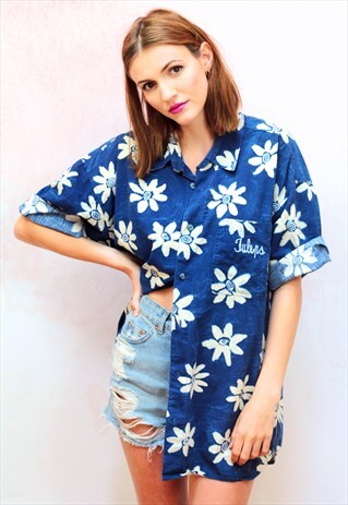 1990S VINTAGE BLUE HAWAIIAN OVERSIZED SHIRT