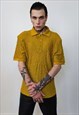 SHOULDER PADDED POLO SHIRT SHORT SLEEVE TEXTURED TOP YELLOW