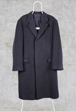 Vintage TM Lewin Pure New Wool Over Coat Grey Large 42