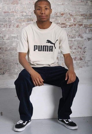 VINTAGE PUMA BIG PRINT LOGO T-SHIRT BEIGE