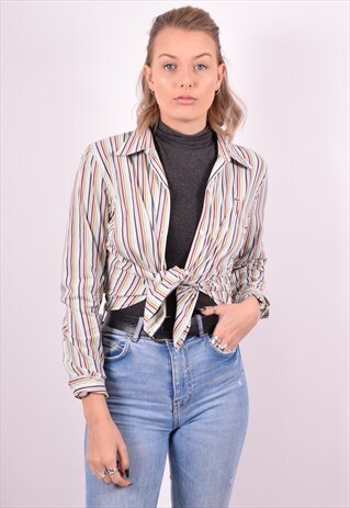 LACOSTE WOMENS VINTAGE SHIRT LARGE MULTI STRIPES 90S