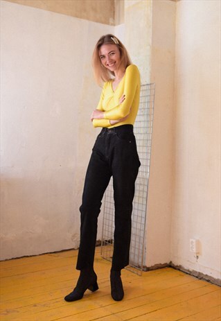 VINTAGE 90S CROPPED BLACK LEATHER TROUSERS