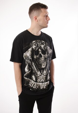 90S VINTAGE RARE ROCK SKULL SKELETON LOGO T-SHIRT 13170