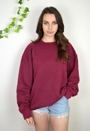 90S VINTAGE MAROON OVERSIZED MINIMAL SWEATSHIRT