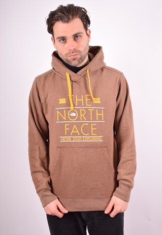 THE NORTH FACE MENS VINTAGE HOODIE JUMPER MEDIUM BROWN 90'S