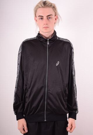 ASICS MENS VINTAGE TRACKSUIT TOP JACKET XL BLACK 90S