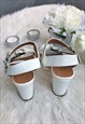 WHITE PATENT FAUX LEATHER HEELED SANDALS