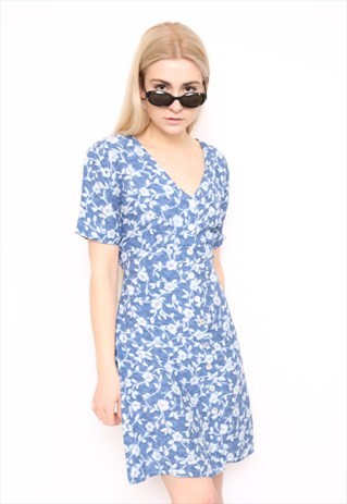 VINTAGE 90S BLUE FLORAL PRINT MINI DRESS
