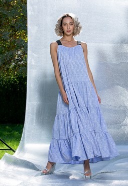 Blue Cotton Maxi Dress for Spring Summer