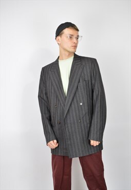 Vintage dark grey striped classic wool suit blazer
