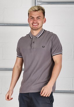 Vintage Fred Perry Polo Shirt in Grey Short Sleeve Tee Large