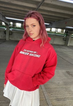 Vintage 90s I'd Rather Be Banger Racing Graphic Red Hoodie