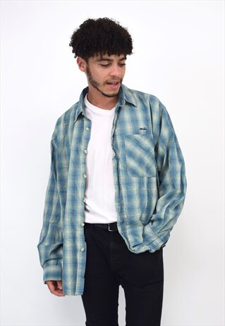 VINTAGE 90S ELLESE BLUE CHECK PRINT SHIRT
