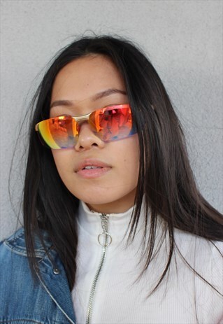 ORANGE RED SPORTS REFLECTIVE HOLOGRAM SPACE SUNGLASSES
