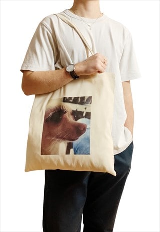 SASSY DOG MEME TOTE BAG EYELASHES ON FLEEK Y2K AESTHETIC