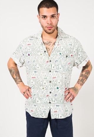 VINTAGE 80S CRAZY PRINT SHIRT/ S1785