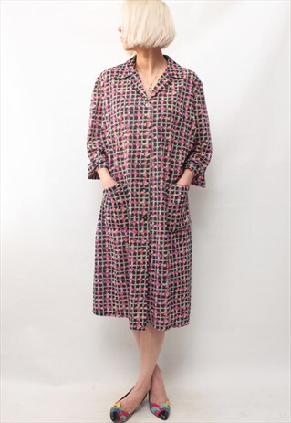 VINTAGE 80' BEAUTIFUL AMAZING MIDI CHECKED COLORFUL DRESS