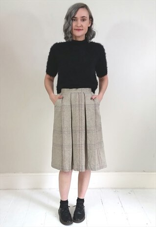 VINTAGE 80'S BOX PLEAT WOVEN MIDI SKIRT W/ POCKETS