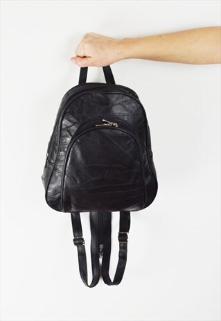 BLACK LEATHER PATCHWORK RUCKSACK / BACKPACK BAG