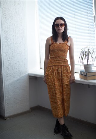 VINTAGE 90'S SLEEVELESS FLOWER PATTERNED MIDI DRESS