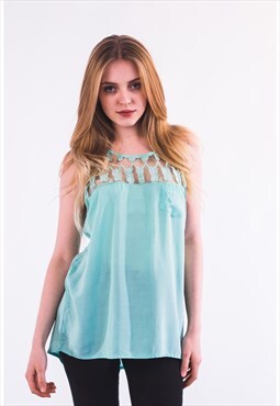 Feather look design cotton vest top in green