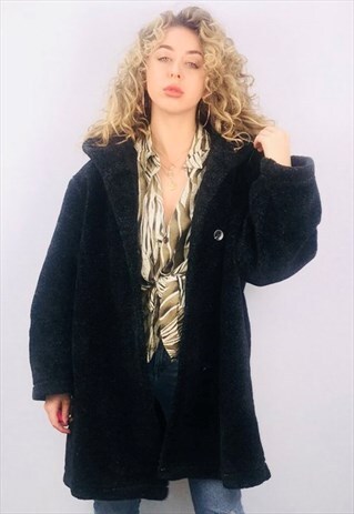 VINTAGE HOODED FAUX FUR COAT