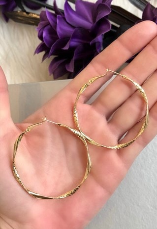 Gold Coloured Spiral Effect Hoop Earrings