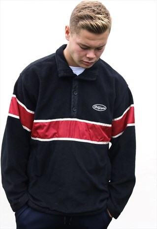 BLACK AND RED TOMMY HILFIGER BUTTON UP FLEECE
