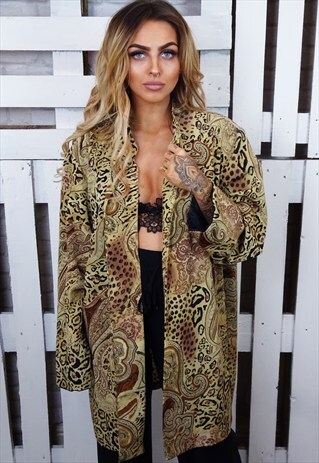 ANIMAL PRINT OVERSIZED VINTAGE KIMONO DUSTER JACKET