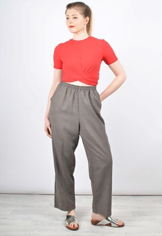 VINTAGE 80S STRAIGHT LEG TROUSERS IN GREY CHECK