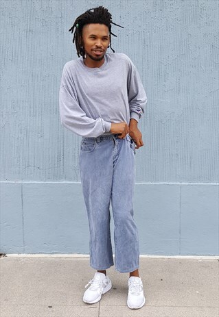 90S SKATER BLUE WIDE WALE CORDUROY CROPPED TROUSERS 32