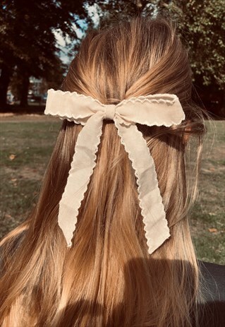 RUSTIC BOW BARRETTE HAIR CLIP IN CREAM