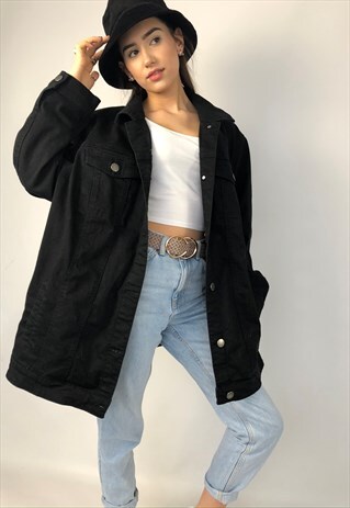 OVERSIZED BLACK LONGLINE BOYFRIEND DENIM JACKET 90S