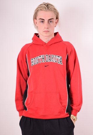 NIKE MENS VINTAGE SOUTH DAKOTA HOODIE JUMPER LARGE RED 90S