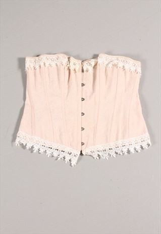 Vintage Y2K 90s Corset Top in Pink Lace Floral Bustier Large
