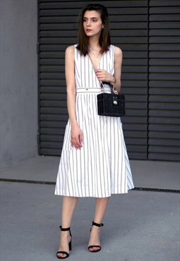 Linen Striped Sleeveless Dress