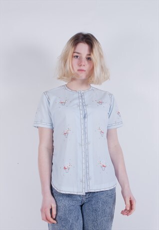 VINTAGE EMBROIDERED MANDARIN COLLAR BLOUSE