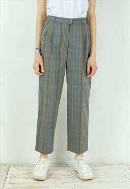 Tapered Wool Pants Pinstriped High Waisted Trousers Zip Fly